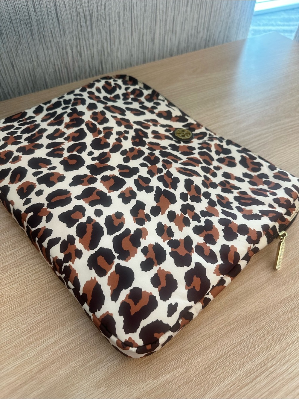 Tory Burch Leopard Print Laptop Sleeve in Brown, Black & Cream